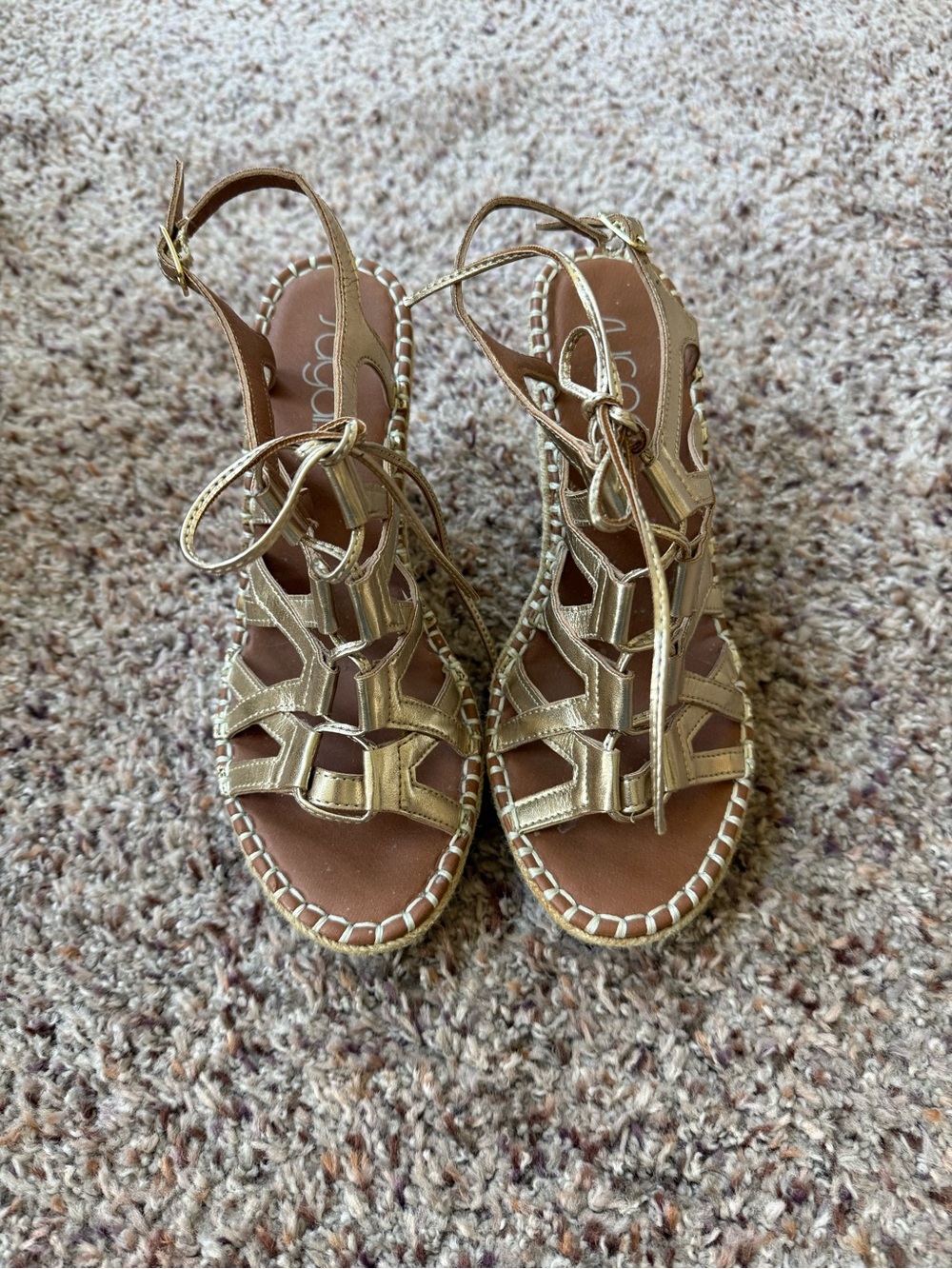 Sugar Metallic Gold Lace-Up Gladiator Wedge Sandals